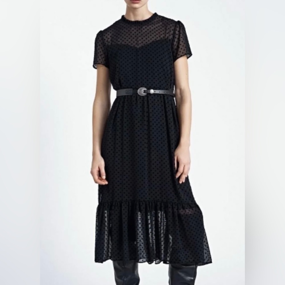 Zara Black Midi Dress with Belt